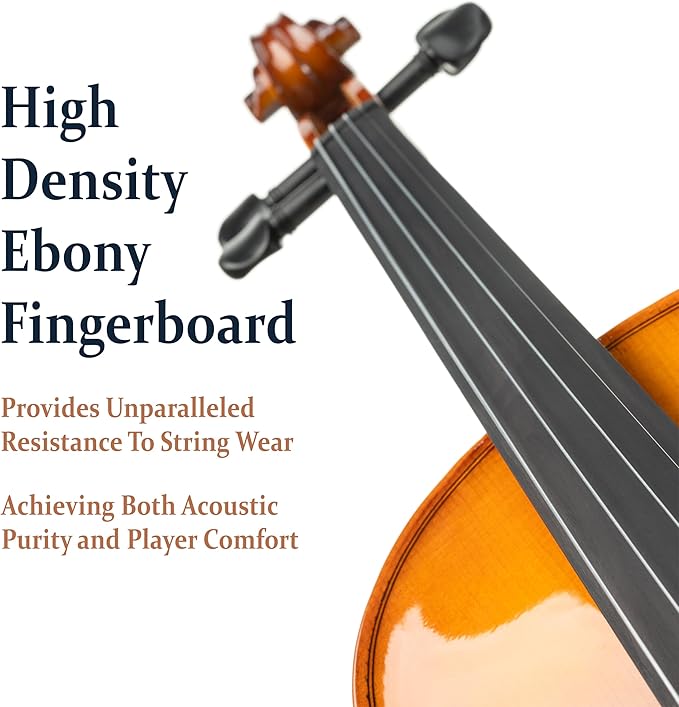 Cecilio 3/4 Violin Solidwood Violin with D'Addario Prelude Strings, Bow, Rosin, Tuner, Shoulder Rest & Lesson Book – Ideal for Beginners