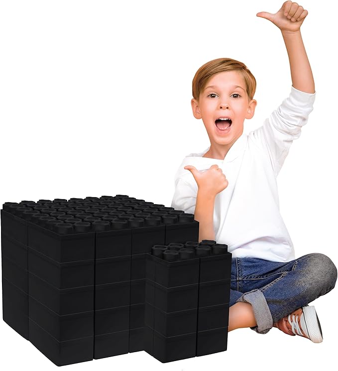 Big Blocks for Kids Ages 4-8 — Indoor & Outdoor Blocks Kids Games — Black Large Building Blocks - 48 pc