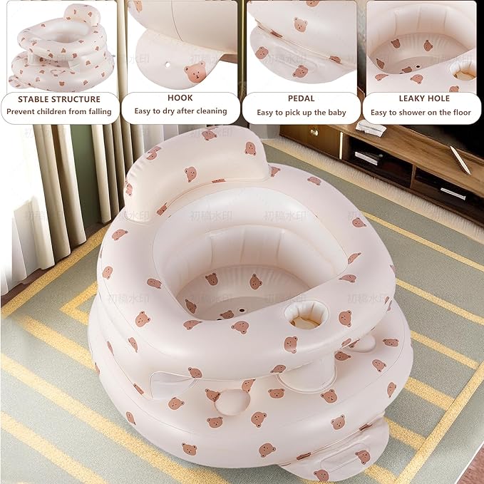 Baby Inflatable Seat with Guardrails for 3-36 Months, Built-in Air Pump, Summer Toddler Chair for Sitting Up, Floor Seater with Back Support