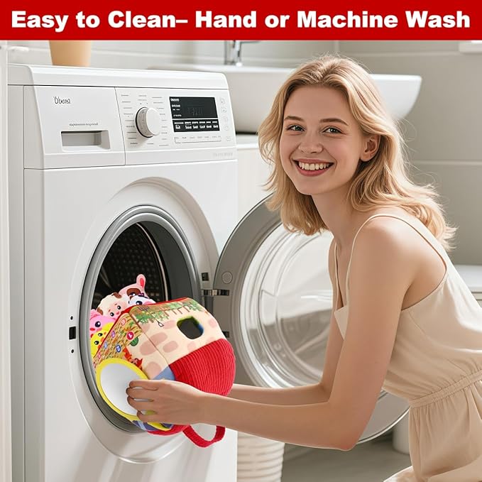 Baby Toys 6-12 Months – Montessori Sensory Barn with Plush Farm Animals, Rattles, Crinkle & Mirror – 1st Birthday Gift or Easter Basket Stuffer for Babies