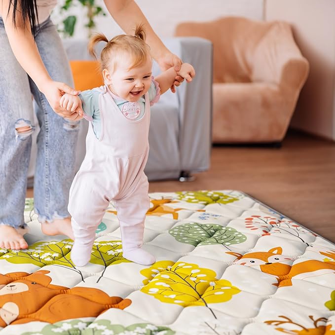 Baby Play Mat 71" X 59" Playpen Mat Upgraded Thicken Baby Floor Play Mat Non-Slip Cushioned Crawling Mat Waterproof Activity Playmats for Babies Toddlers Infants (71X59, Fox)