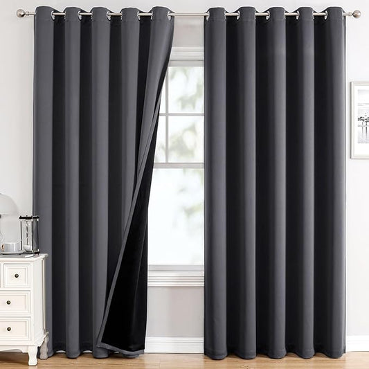 ChrisDowa 100% Blackout Curtains 84 inch Long for Bedroom with Black Liner, Extra Wide 2 Thick Layers Total Blackout Thermal Insulated Grommet Window Curtains 2 Panels Set (Dark Grey, 60 x 84 Inch)