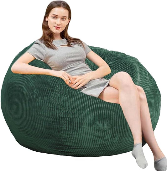 Bean Bag Chairs with Faux Rabbit Fur Cover, 4 ft Giant Memory Foam Bean Bag Chairs for Adults/Teens with Filling,Ultra Soft Faux Fur Fabric, Round Fluffy Sofa for Living Room Bedroom College Dorm