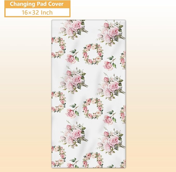 Custom Crib Bedding Set - 5 Pcs Personalized Name Pink Flowers Baby Crib Set for Infant Toddler Girl - Comfortable Double Layer Nursery Bedding Set - Customized Present for Birthday Baby Shower