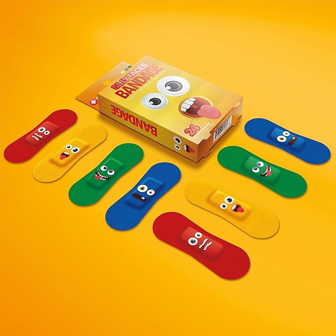 BioSwiss Bandages, Silly Faces Self Adhesive Bandage, Googly Eyes Latex Free Sterile Wound Care, Standard Shape for Kids and Adults, 24 Count