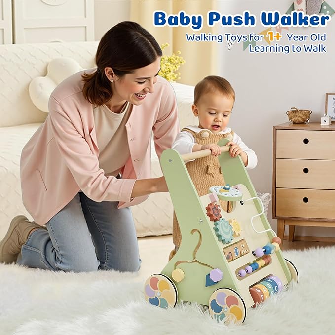 Baby Push Walker for Baby Boy 6-12 Months, Wooden Baby Walker Push Toy, Learning to Walk, Baby Walkers for Girls, Montessori Walker Toy with Wheels