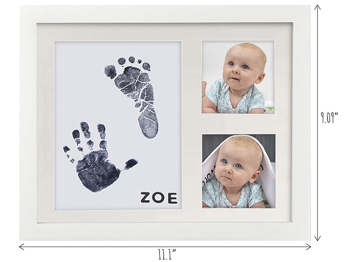 Baby Ink Hand and Footprint Kit – Handprint Picture Frame for Newborns (Safe Clean-Touch Ink Pad for Prints) – Best New Mom and Shower Gift – Foot Impression Photo Keepsake for Girls & Boys – (White)