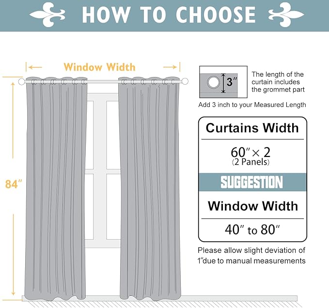 ChrisDowa 100% Blackout Curtains 84 inch Long for Bedroom with Black Liner, Extra Wide 2 Thick Layers Total Blackout Thermal Insulated Grommet Window Curtains 2 Panels Set (Light Grey, 60 x 84 Inch)
