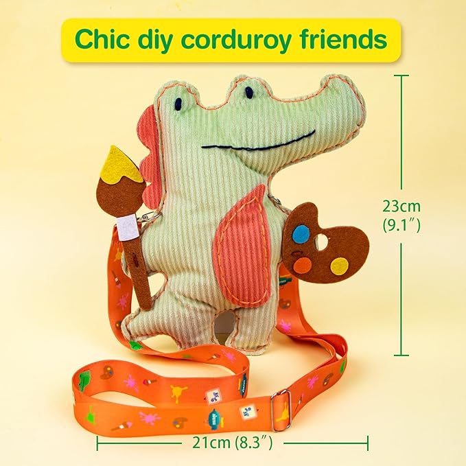 Avenir Sewing Kit for Kids Birthday Gifts for Kids Aged 6 Corduroy Fabric With Shoulder Strap Safe Needles Pre-cut Felt Easy DIY Arts and Crafts for Boys and Girls Stuff No Mess with Full Instructions
