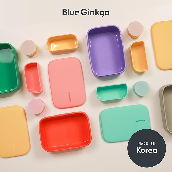 BLUE GINKGO Silicone Lunch Box Set – Durable Heavy-Duty Silicone Bento Box, Microwave, Freezer, Dishwasher Safe – Airtight, BPA Free (Made in Korea, Coral)