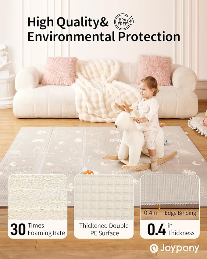 Baby Play Mat, 47 x 47 Inch Foldable Play Mats for Babies and Toddlers, Waterproof & Anti-Slip Portable Baby Floor Mat for Baby Playpen, Baby Mat for Floor with Travel Bag