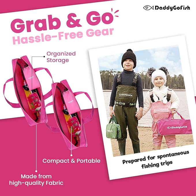 DaddyGoFish Kids Fishing Pole - Rod Reel Combo Tackle Box Starter Set - First Year Small Gear Kit for Boys Girls Toddler Youth Age Beginner Little Children