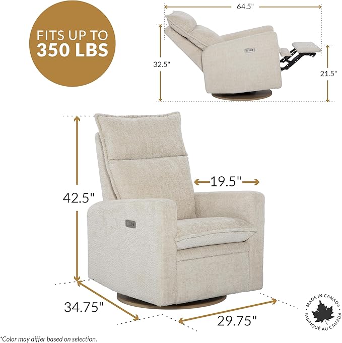 Arya Modern Nursery Chair Glider Recliner with 180° Swivel - Cozy Motorized Reclining Nursing Chair with USB Ports, Gentle Motion, Ergonomic Design, Canadian-Made (Pearl/Puppy Fabric)