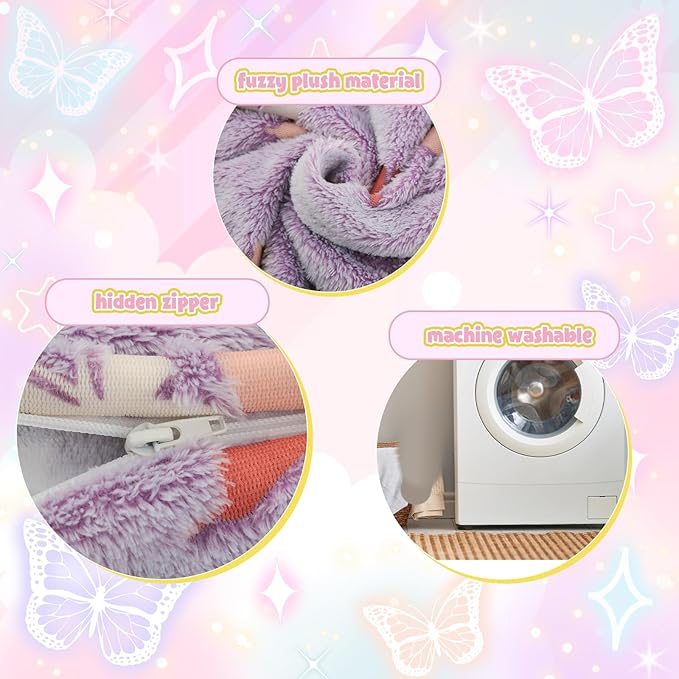 COMAX Kids Bean Bag Chair Turn into Beanbag Bed, Toddler Bean Chair for Girl Boy Sleeping, Lazy Children Bean Bags with Filler, Convertible Child Floor Mattress, Purple Butterfly