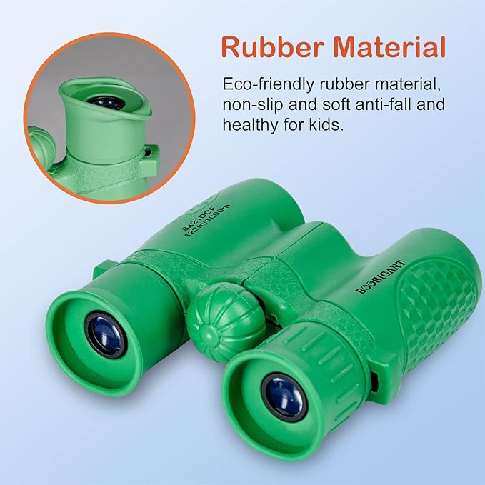 Binoculars for Kids 8x21, Gift for 3-12 Years Boys & Girls, Compact Kids Binoculars High-Resolution Shockproof Mini Binoculars for Bird Watching, Hiking, Camping, Travel Green 301