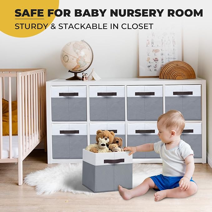 Criusia Fabric Storage Cubes - 13 Inch Large Storage Bins 4 Pack - Clothes Organizer Bins for Closet, Shelves, Cube Organizer/Cubby Collapsible Storage Baskets for Organizing Toys Blanket