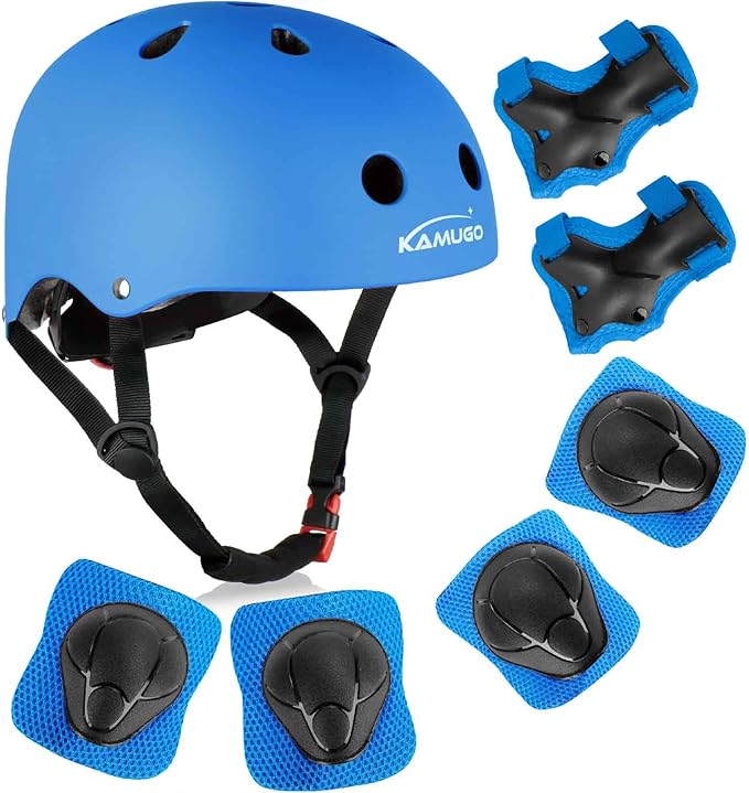 KAMUGO Kids Bike Helmet, Toddler Helmet for Ages 2-8 Boys Girls with Sports Protective Gear Set Knee Elbow Wrist Pads for Skateboard Cycling Scooter Rollerblading