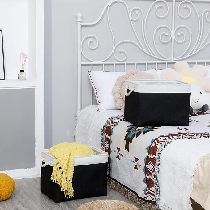 Bidtakay Black Storage Bins Storage Baskets for Shelves Decorative Basket Set of 2 Fabric Cloth Bins for Organizing 16x11.8x11.8 in Large Tall Baskets with Soft Handles for Home Office Living Room