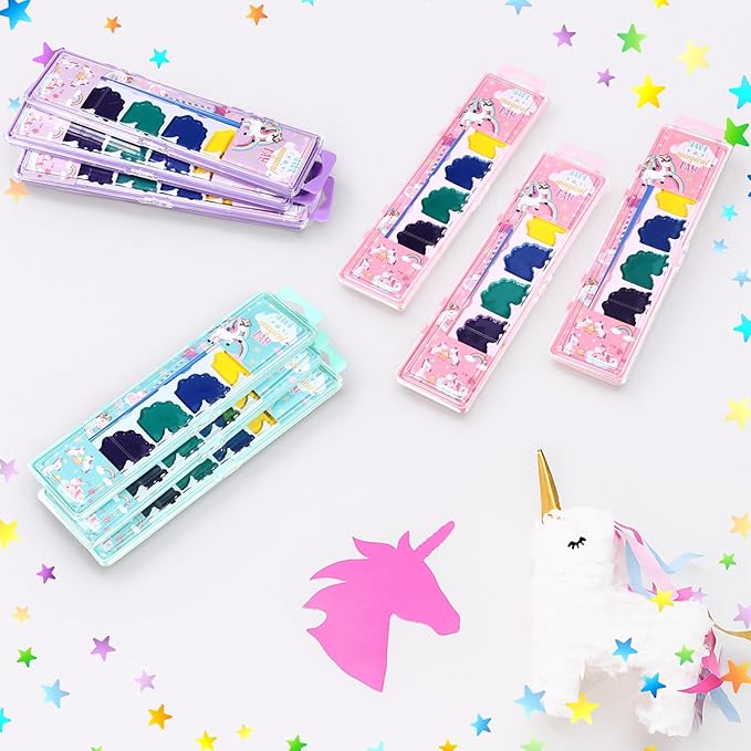 24 Pcs Unicorn Style Watercolor Painting Set 8 Washable Colors With Brush Watercolor Painting Set Gift Party Supplies Back To School Party Gift Exchange