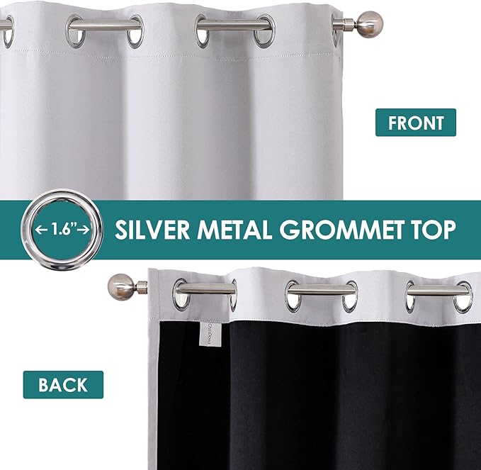 ChrisDowa 100% Blackout Curtains 80 inch Long for Bedroom with Black Liner, 2 Thick Layers Total Blackout Thermal Insulated Grommet Window Curtains 2 Panels Set (Greyish White, 52 x 80 Inch)