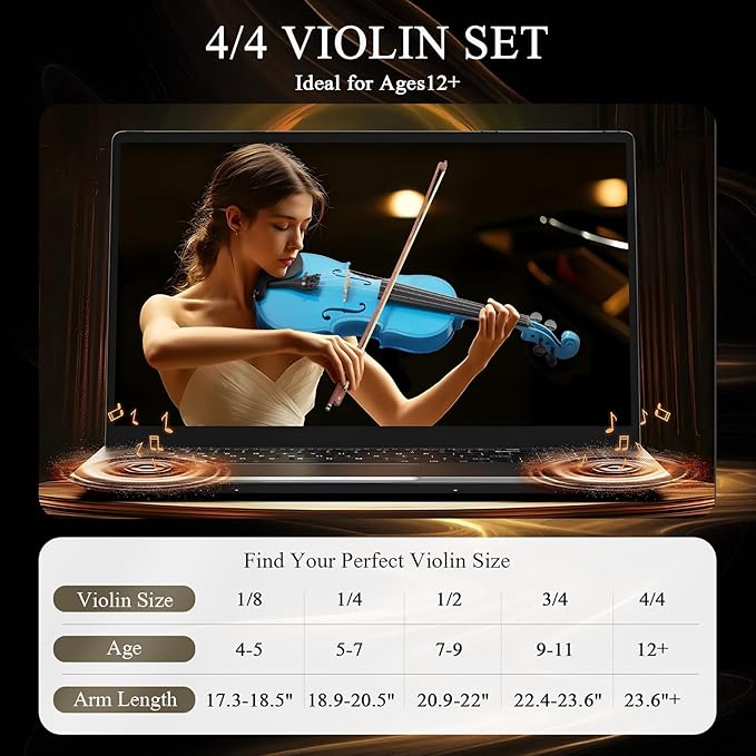 Beginner Violin 4/4, Full Size Violin for Adults, Teens, Student, Acoustic Fiddle Kit with Hard Case, Bow, Rosin, Bridge, Learners Age 12+ (Sky Blue)