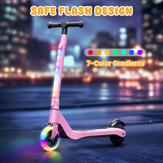 CBD Electric Scooter for Kids, 6 Mph Top Speed, Up to 5 Miles Range, 5.3" Solid Tires Wheel and Front Light, Kick Scooter Adjustable Height for Kids Age 6-12