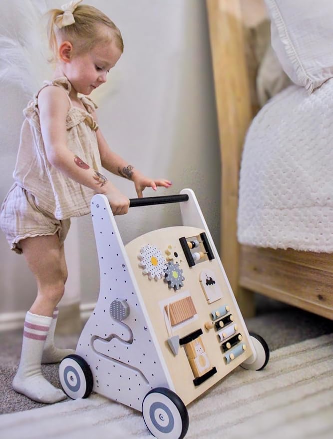 Beright Wooden Baby Walker Push and Pull Learning Activity Walker Kids’ Activity Toy Multiple Activities Center Develops Motor Skills & Stimulates Creativity (Natural)