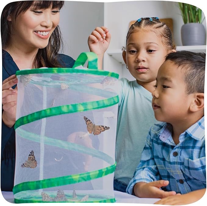 Insect Lore Butterfly Garden Kit - 5 Live Baby Caterpillars, Habitat, Feeder, Chrys-A-Lid Log, STEM Journal Included - Grow, Raise and Release Painted Lady Butterflies
