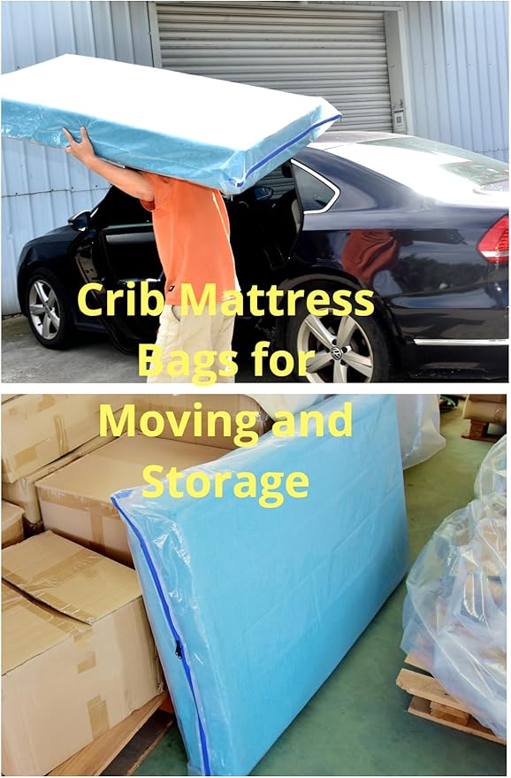 Crib Mattress Storage Bag with Zipper -5 Mil Plastic Waterproof Crib Mattress Bag for Moving and Storage