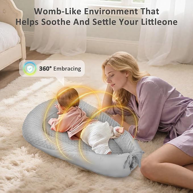 Baby Lounger – Soft & Breathable Newborn Nest for Infants 0-24 Months, Organic Cotton Baby Pillow for Tummy Time, Playtime & Travel, Newborn Babies Essential Gift