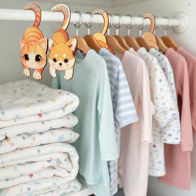 Baby Closet Dividers for Clothes - Set of 8 Unique Animals Design Baby Size Closet Divider Newborn to 24 Months, Babies Wardrobe Closet Organizer Nursery Decor Gender Neutral Kid Clothes Dividers