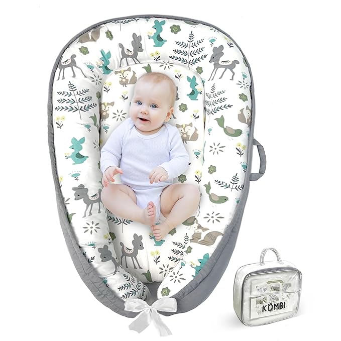 Baby Lounger - Baby Lounger for Newborn 0-24 Months, Breathable, Soft Cotton Baby Nest, Portable Infant Lounger for Home & Travel, Newborn Essentials Gift (Grey Deer)