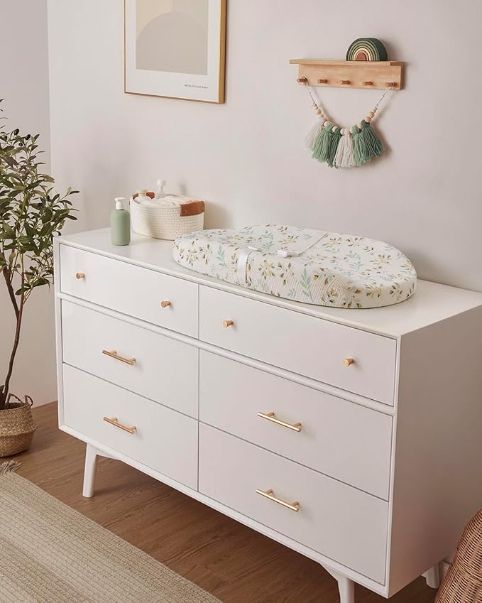 Blissful Diary Muslin Baby Changing Pad with Waterproof Lining Foam, Baby Changing Table Pad with Cover for Dressers (Botanical Leaf, Avocado)