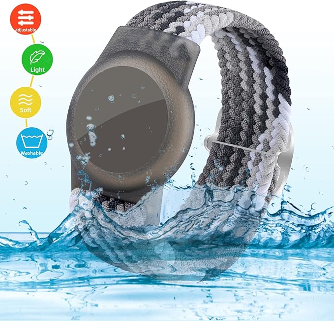 Bracelet for Kids Compatible with AirTag, Nylon Stretch Braided Air Tag Wristband, Protective Case for Airtag GPS Tracker Holder, Adjustable Elastic Watch Band for Toddler Child Elder (Rainbow)