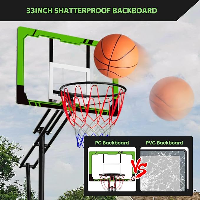 Basketball Hoop Outdoor 10 FT Height Adjustable, Portable Basketball Goals Systems with 45" Backboard for Youth Adults Kids - Backyard, Driveway, Indoor Play