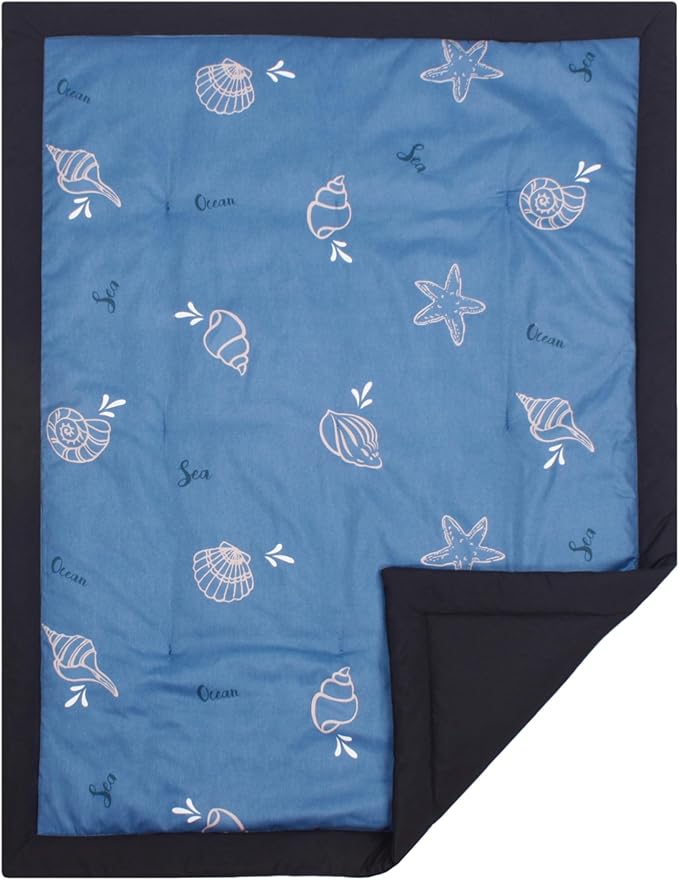 CaSaJa Baby 3-Piece Crib Bedding Set for Boys Girls, Including Soft Quilted Comforter(Blanket), Fitted Crib Sheet and Skirt, Soft Nursery Bedding Set Made of Silky Comfy Materials, Sea Conch