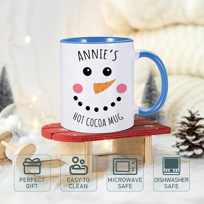 Custom Christmas Mugs Personalized Hot Cocoa Mug for Kids Snowman Hot Chocolate Mug Customized Winter Holiday Mugs 11 oz Christmas Ceramic Mug Xmas Gifts for Boys Girls Family Christmas Decorations