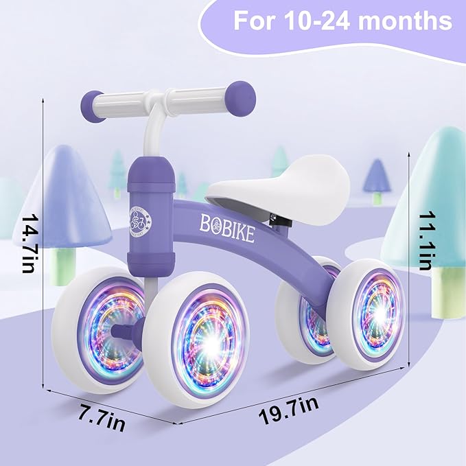 Baby Balance Bike Toys for 12-36 Months Kids Toy Boy and Girls Gifts Toddler Best First Birthday Gift Children Walker No Pedal Infant 4 Wheels Bicycle (Colorful, Purple-Light)
