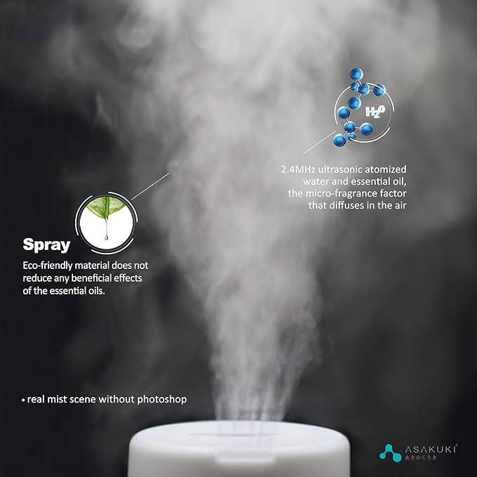 ASAKUKI 300ML Essential Oil Diffuser, Quiet 5-in-1 Premium Humidifier, Home Fragrance Aroma Diffuser with 7 LED Color Changing Light and Auto-Off Switch -Light Brown