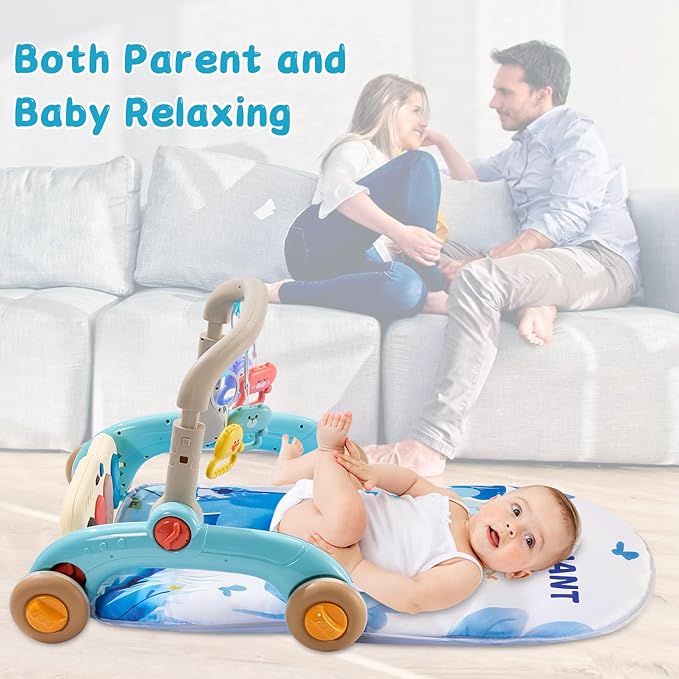 Baby Play Gym Walker Kick and Play Piano Gym for Boys Girls Play Mat Musical Tummy Time Mat Infant Christmas Newborn Gifts Toddlers (Elephant Upgraded)