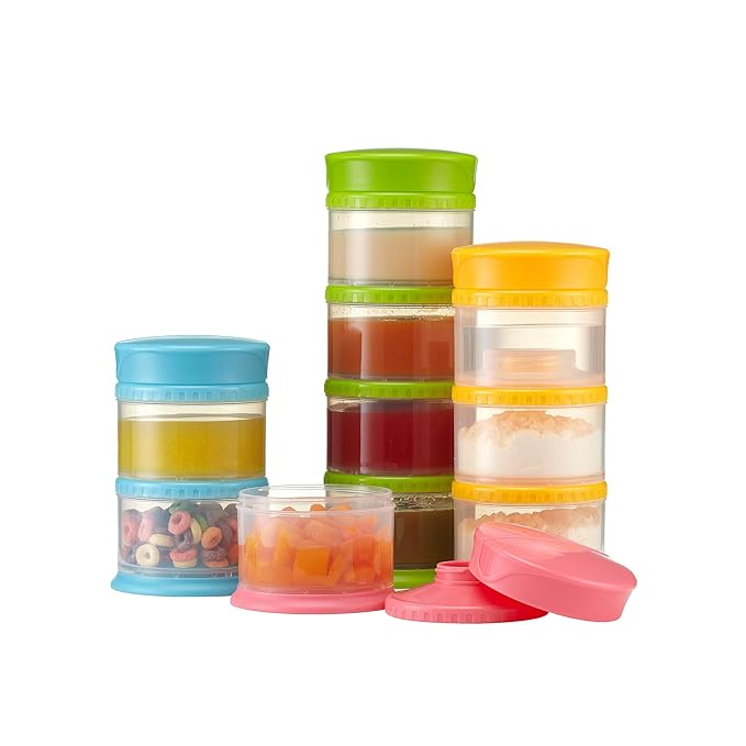 Innobaby Packin' Smart Stackable and Portable Storage System for Formula, Liquid, Baby Snacks and More. 3 Stackable Cups in Blueberry. BPA Free., 12 Ounce
