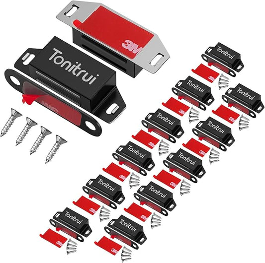 Cabinet Door Magnet, Flat Bottom Cabinet Magnetic Catch with Adhesive, Easy to Install,Only Takes 1 Minute,35lb Magnetic Cabinet Door Drawer Latch(Black, 12Pack)