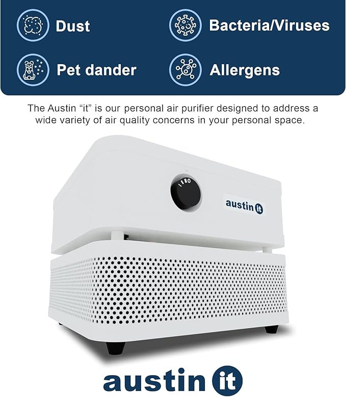 Austin Air it Room Air Purifier with VOC Carbon Wrap Air Filters - Personal Air Filter Single Room Air Purifiers - Portable Allergy Purifier - Stylish Tabletop Purifier for Dust, Model C100CC1