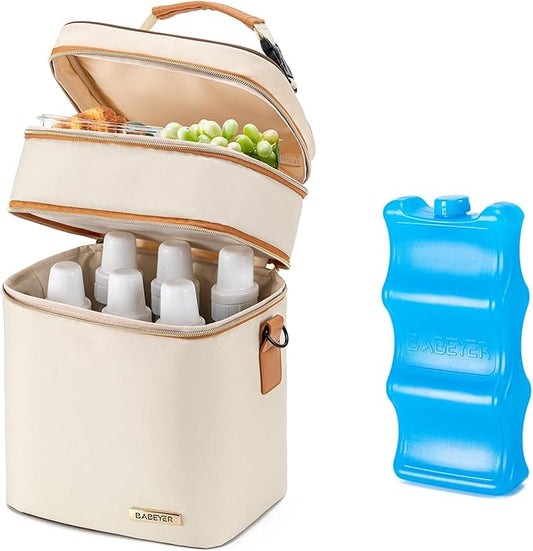 Breastmilk Cooler Bag with Ice Pack Fits 6 Baby Bottles Up to 9 Ounce