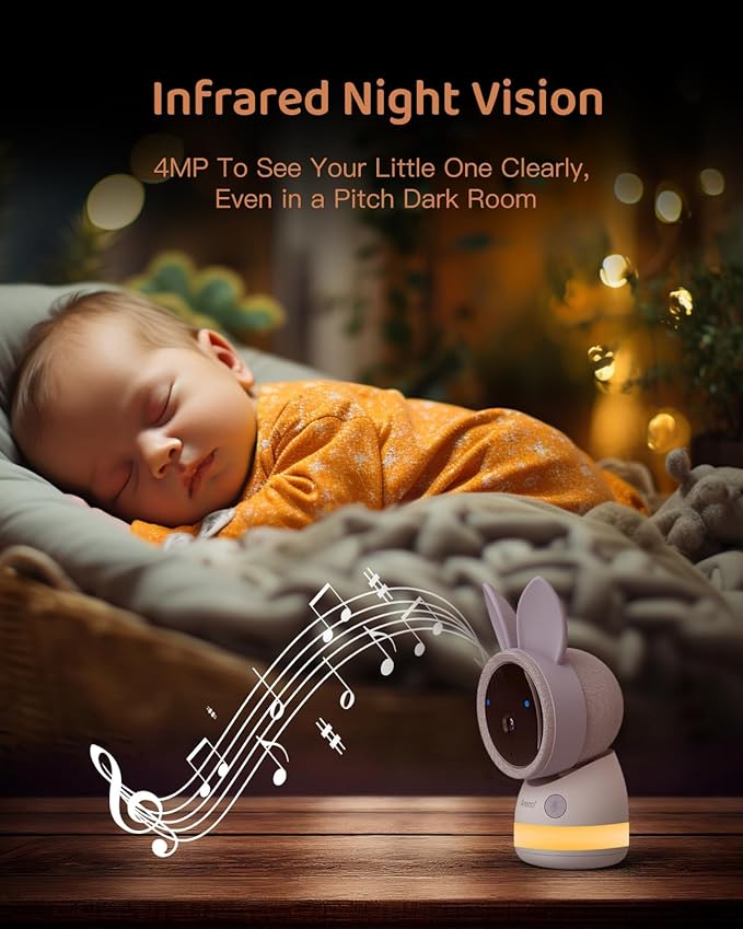 ARENTI 4MP 2.4G&5G WiFi Baby Monitor with 2 Cameras and Audio, Night Light, Auto Traking, Cry&Motion Detection, Temperature Sensor, App Control