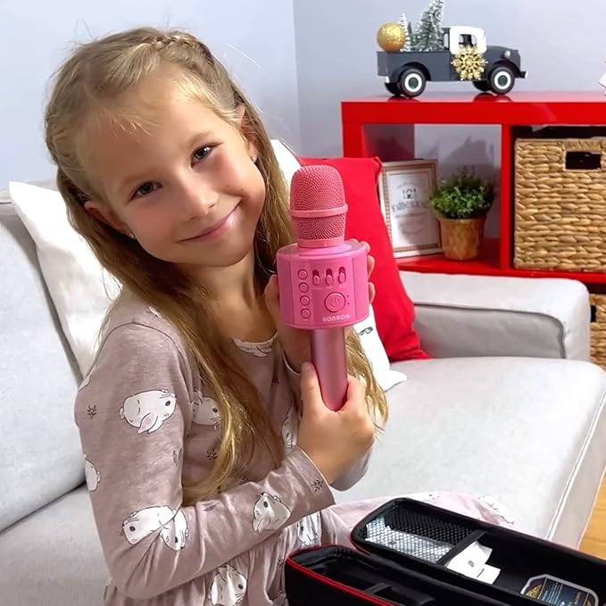 BONAOK Wireless Bluetooth Karaoke Microphone,3-in-1 Portable Handheld Karaoke Mic Speaker Machine Home Party Birthday for All Smartphones Q37 (P-Ink)