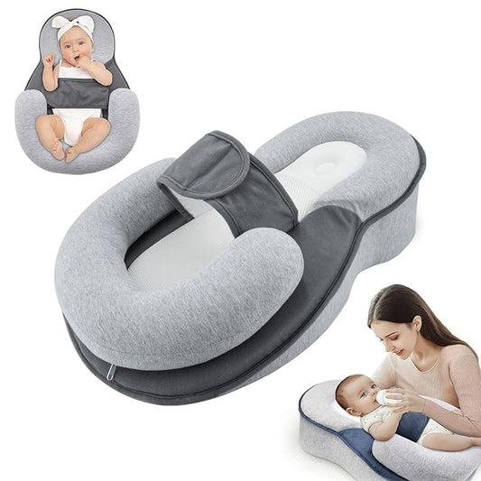 Baby Wedge Pillow for Infant with Safety Strap, Reflux Baby Pillow, Relief & Spit-Up Prevention, Removable Cover for Breastfeeding, Bottle Feeding
