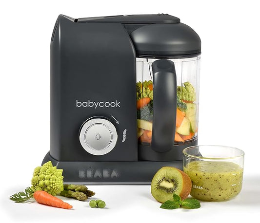 BEABA Babycook Solo 4 in 1 Baby Food Maker, Puree Steamer and Blender for Purees, Grinder with Auto Steam Cooking, Lrg Capacity 4.5 Cups 27 Servings in 20 Mins, Charcoal