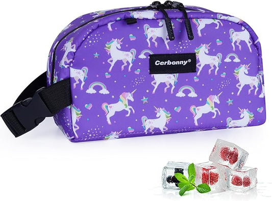 Cerbonny Small Freezable Cooler Bag for Work, School, Travel - Insulated Lunch Bag for Kids/Adults, Mini Size Fits Yogurt - Suitable for 3+ (Purple Unicorn)