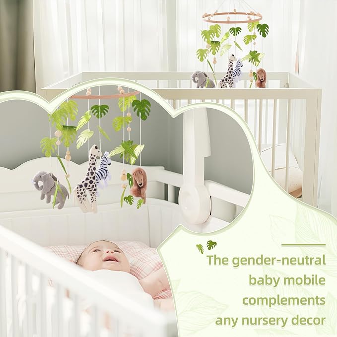 Baby Mobile for Crib Safari Nursery Mobile Handmade Jungle Baby Mobile Woodland Nursery Decor Forest Animals Crib Accessories with Lion Elephant Zebra Giraffe